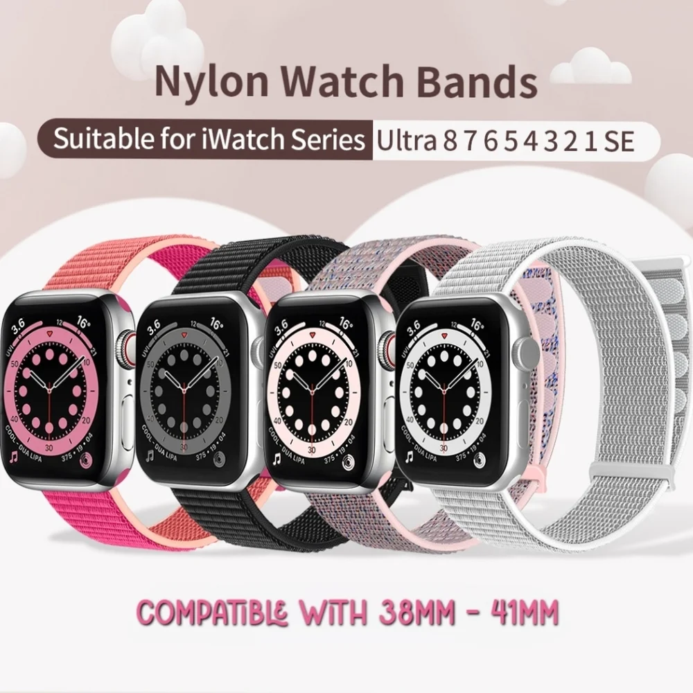 Nylon Dual Strap Watch Bands - 2 Pack - Compatible with Apple Watch 38 40 41 mm